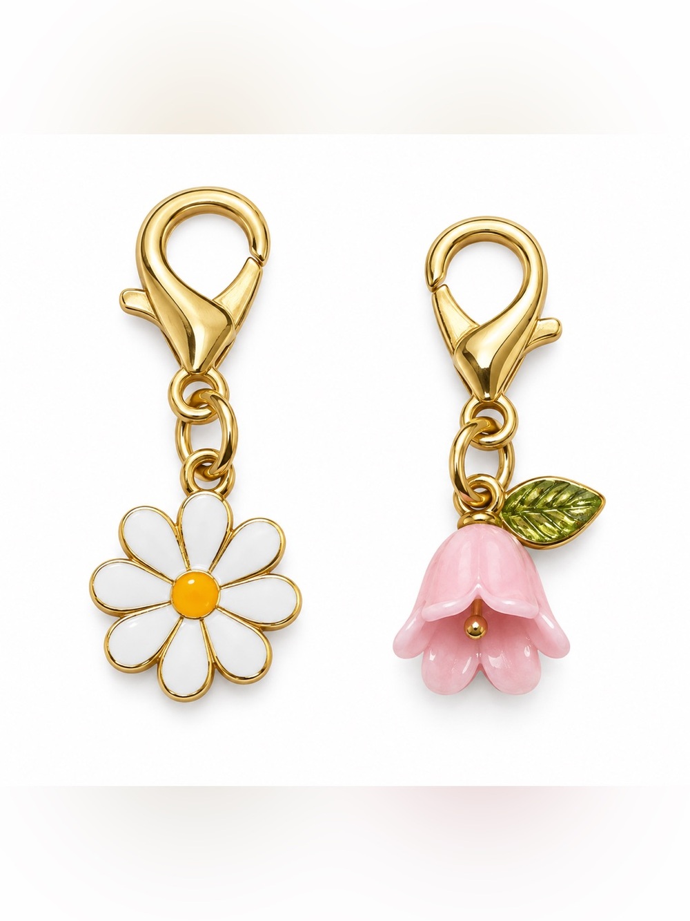 Gold-Plated Floral Charms - White Daisy & Pink Bell